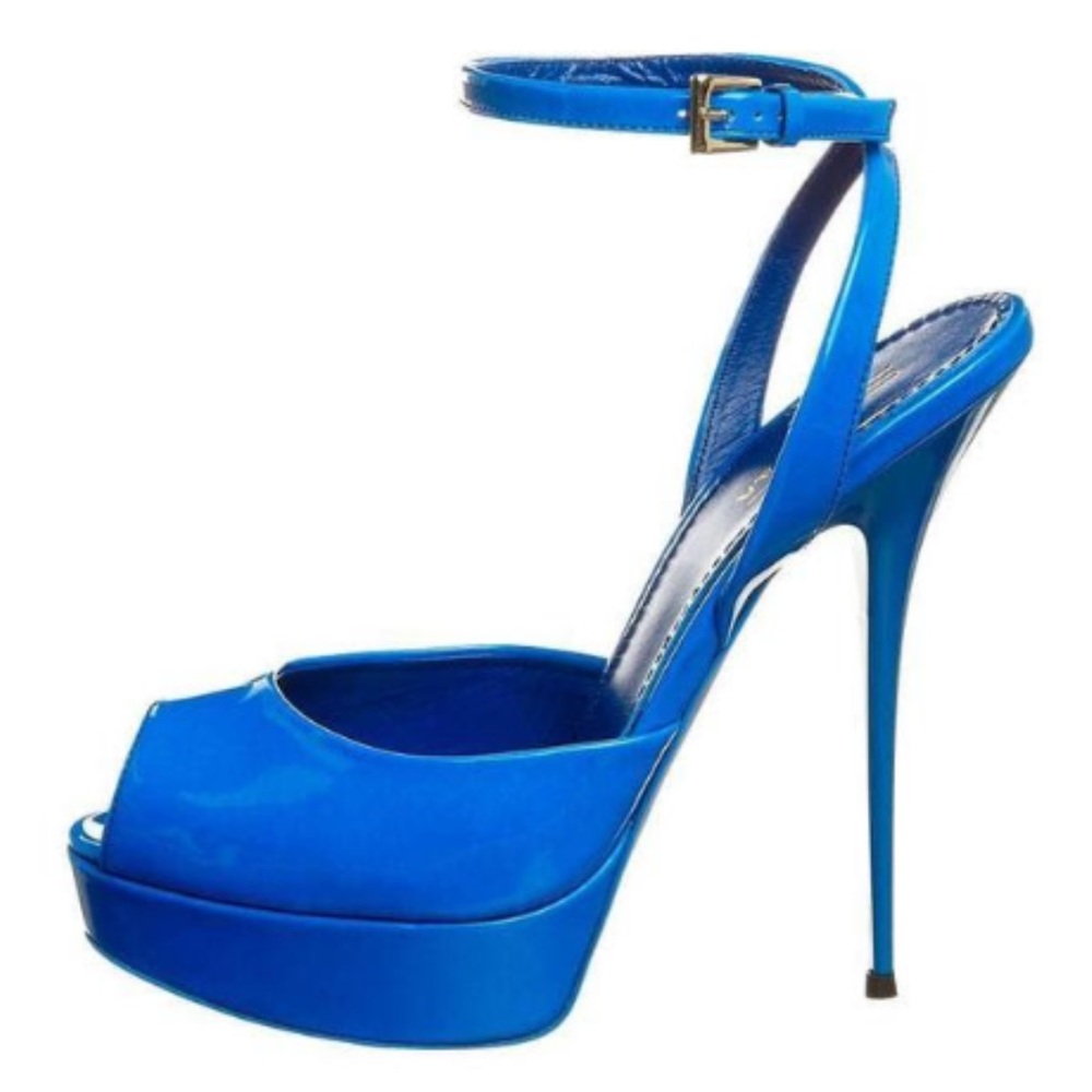 SEBASTIAN 🇮🇹 Genuine Leather Patent Blue Stiletto Sandals EUR 41 US 9